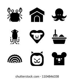 9 Animals icons vector set. person, mascot, filled and smile illustration for web.