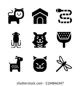 9 Animals icons vector set. wildlife, silhouette, pet and character illustration for web.