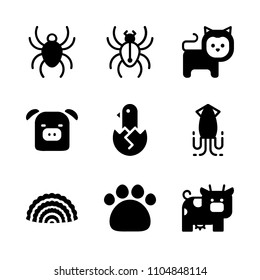 9 Animals icons vector set. poisonous, underwater, field and spider illustration for web.