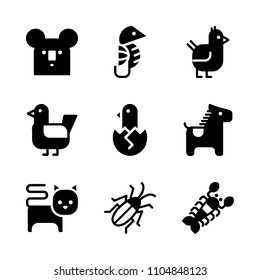 9 Animals icons vector set. country, food, feather and water illustration for web.