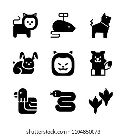9 Animals icons vector set. fluffy, play, snow and safari illustration for web.