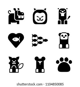 9 Animals icons vector set. set, lupus, salmon and embracing illustration for web.