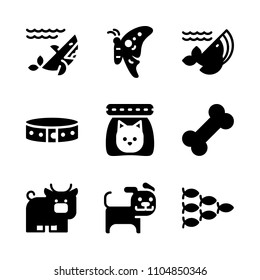 9 Animals icons vector set. many, nutrition, horns and watercolor illustration for web.