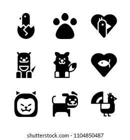 9 Animals icons vector set. ornament, mascot, element and happy illustration for web.
