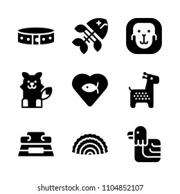 9 Animals icons vector set. plain, print, primate and spinal illustration for web.