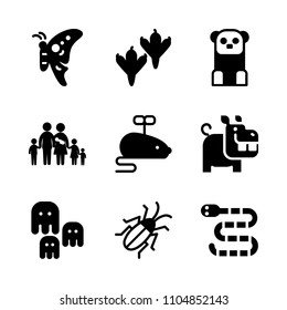 9 Animals icons vector set. mother, elements, human and vintage illustration for web.