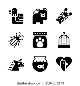 9 Animals icons vector set. glass, care, horn and logo illustration for web.