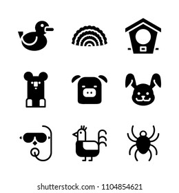 9 Animals icons vector set. under, background, wings and tropical illustration for web.