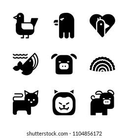 9 Animals icons vector set. colony, pink, aquatic and pork illustration for web.