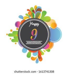 9 anniversary celebration - abstract background with icons and elements