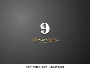 9 Anniversary elegant logotype  design, white colored isolated on black background