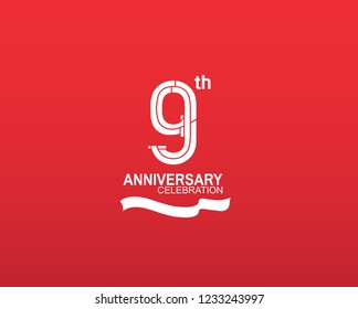 9 anniversary flat design white color isolated on red background