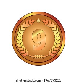 9 Anniversary golden label, vector illustration