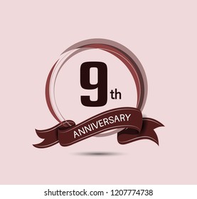 9 anniversary logo with elegance brown color composition and ribbon isolated on soft brown background for celebration company event