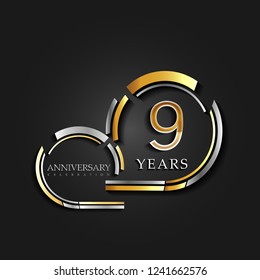 9 anniversary template design golden color with two rings that symbolize spirit and firmness