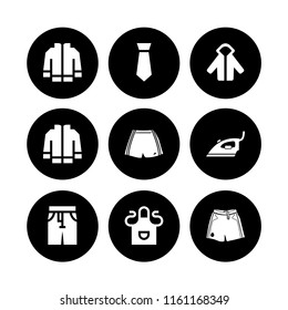 9 apparel icons in vector set. pants, tie, hoodie and short illustration for web and graphic design