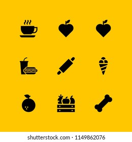 9 apple icons in vector set. snack, fruit and food illustration for web and graphic design