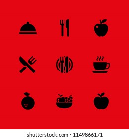 9 apple icons in vector set. fruit, lunch and food illustration for web and graphic design
