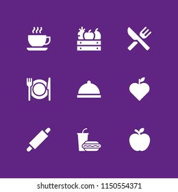 9 apple icons in vector set. snack, food and fruit illustration for web and graphic design