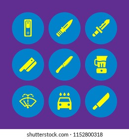 9 appliance icons in vector set. knife, switch, washer and blender illustration for web and graphic design