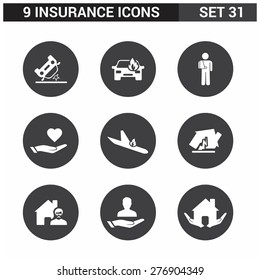9 application Insurance Icons set. Flat Icon Design