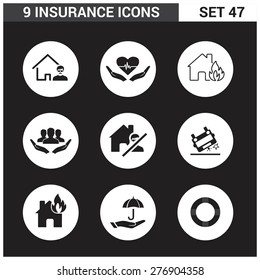 9 application Insurance Icons set. Flat Icon Design