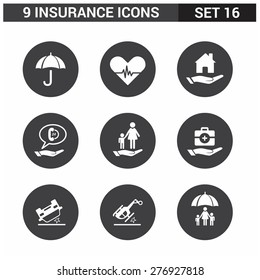 9 application Insurance Icons set. Flat Icon Design