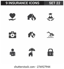 9 application Insurance Icons set. Flat Icon Design