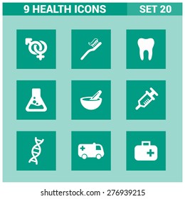 9 application Medical icons set. Flat Icon Design