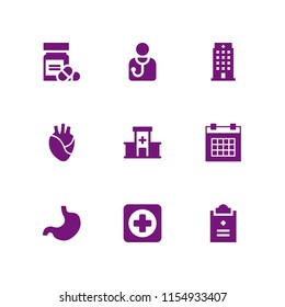 9 appointment icons in vector set. patient, calendar and doctor illustration for web and graphic design