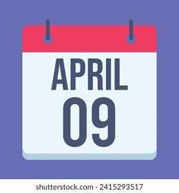 9 April Calendar. Blue Background. Vector Calendar.
