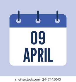 9 April Calendar. Blue Background. Vector Calendar.