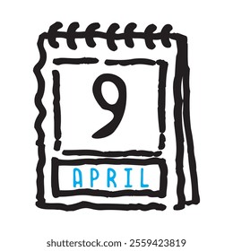 9 April date calendar - A simple yet elegant line art illustration of a date calendar captures the essence of organization and timekeeping. The clean lines and minimalistic design 
