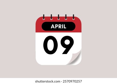 9 April month single day vector, illustration, calendar with rose red, black and off-white color background calendar April 9