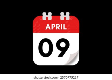 9 April month single day vector, illustration, calendar with red, gray, white and black color background calendar April 9