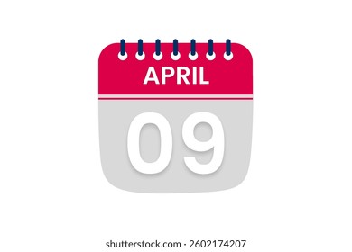 9 April month single day vector, illustration, calendar with red, off white and white color background calendar April 9