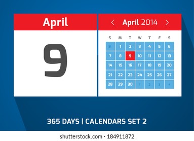9 April vector day calendar, flat design, Set 2 