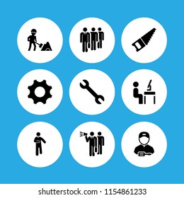 9 architect icons in vector set. work tools and worker illustration for web and graphic design