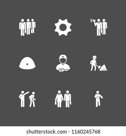 9 architect icons in vector set. worker, work tools and general helmet illustration for web and graphic design
