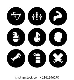 9 arms icons in vector set. man, bazooka, strong and grenade illustration for web and graphic design