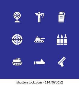 9 army icon set with gun, submarine and grenade vector illustration for graphic design and web