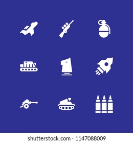 9 army icon set with launch, ammunition and weapons vector illustration for graphic design and web