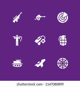 9 army icon set with radar, tank and carrier vector illustration for graphic design and web