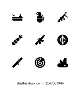 9 army icon set with torpedo, aim and grenade vector illustration for graphic design and web