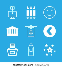 9 art icons with pencils and smiling emoticon stroke in this set
