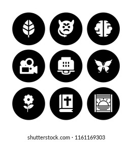 9 art icons in vector set. evil, film, brain and flats illustration for web and graphic design