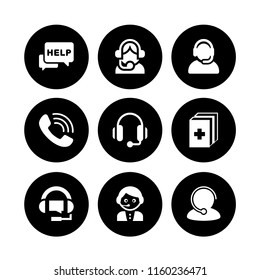 9 assistance icons in vector set. call, help, red cross and call center illustration for web and graphic design