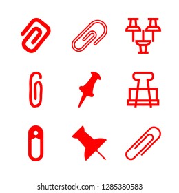 9 attach icons with paper clip and push pin in this set