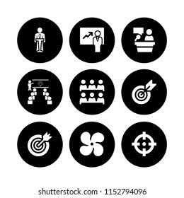 9 audience icons in vector set. presentation, class, fan and speaker illustration for web and graphic design