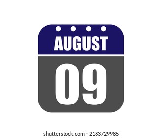 9 August calendar banner. August calendar icon in blue and gray.